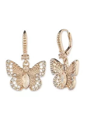 Gold Tone Golden Butterfly Drop Earrings