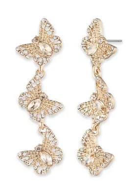 Gold Tone Golden Butterfly Linear Earrings