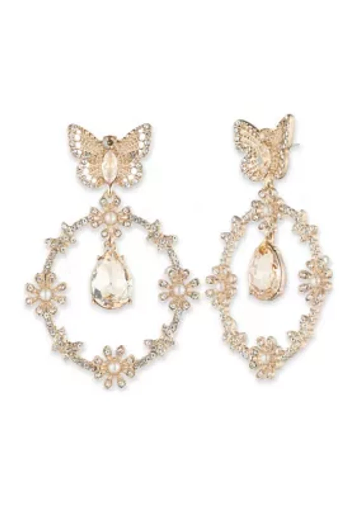 Gold Tone Golden Butterfly Orbital Earrings