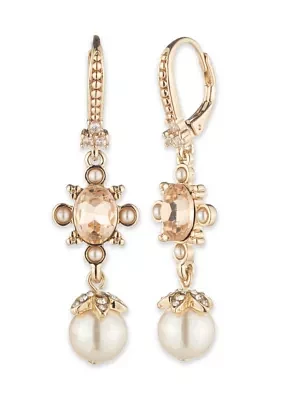 Gold Tone Blush Pearl Double Drop Earrings