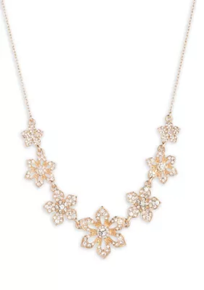 Gold Tone 16'' Crystal Floral Frontal Necklace