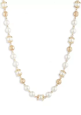 Gold Tone Pearl Filigree Collar Necklace