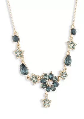 Gold Tone 16" Blue Y Necklace