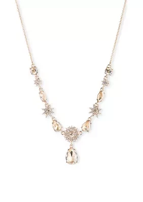 Gold Tone Crystal 16" Pear Drop Pendant Necklace