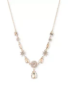 Gold Tone Crystal 16" Pear Drop Pendant Necklace