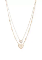 Gold Tone 2 Row Heart Pendant Necklace