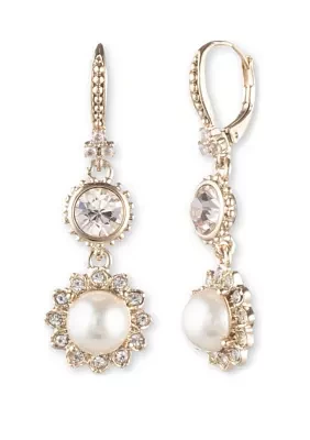 Double Drop Cream Pearl Pink Stone Earrings