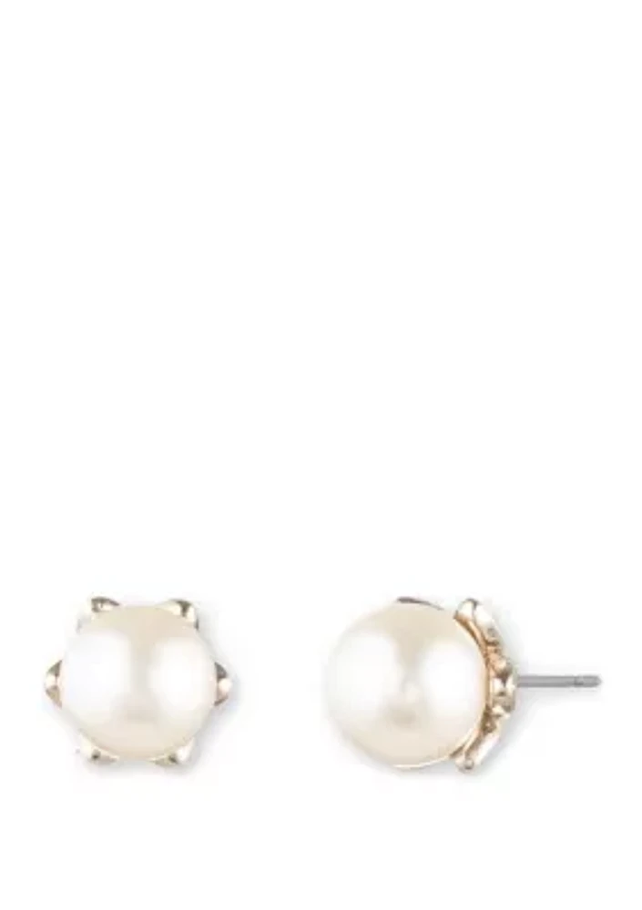 8 mm Gold Tone and Cream Pearl Stud Earrings