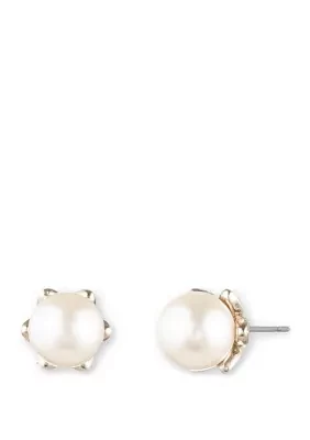 8 mm Gold Tone and Cream Pearl Stud Earrings