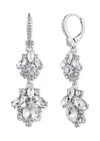 Silver Tone Crystal Cluster Double Drop Earrings