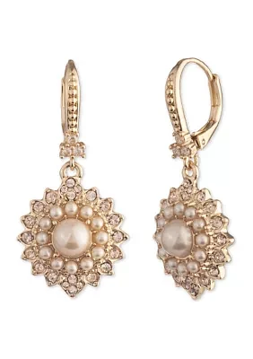 Silver Tone White Round Pearl Drop Earrings