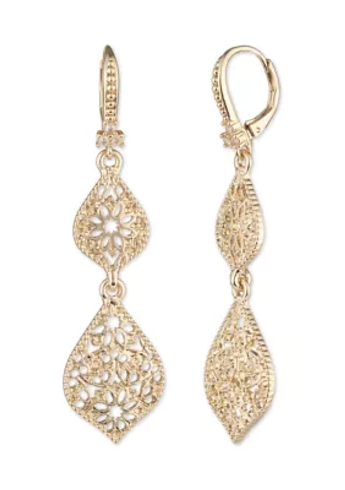 Gold Tone Medium Filigree Drop Earrings