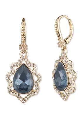 Gold Tone Blue Single Pear Drop Earrings