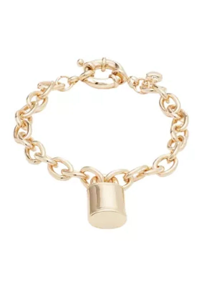 Gold Tone Flex Lock Charm Bracelet