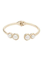 Gold Tone Pearl Hinge Bangle Bracelet 