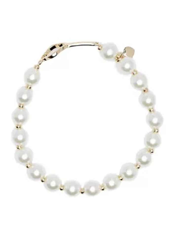 Gold Tone Pearl Stretch Bracelet