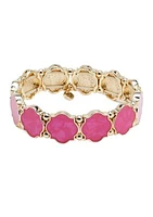 Gold Tone Pink Foil Motif Stretch Bracelet