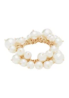 Gold Tone Pearl Shaky Cluster Stretch Bracelet