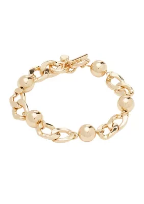 Gold Tone Round Chain Line Toggle Bracelet