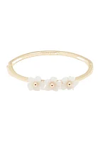 Gold Tone White Resin Flower Hinge Cuff Bracelet