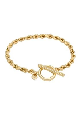 Gold Tone Rope Textured Toggle Bracelet