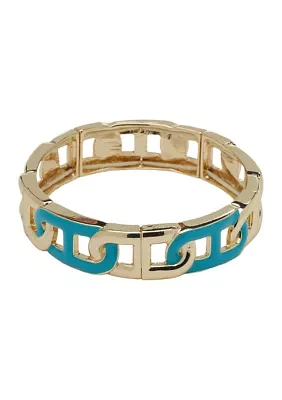 Gold Tone Turquoise Enamel Link Stretch Bracelet