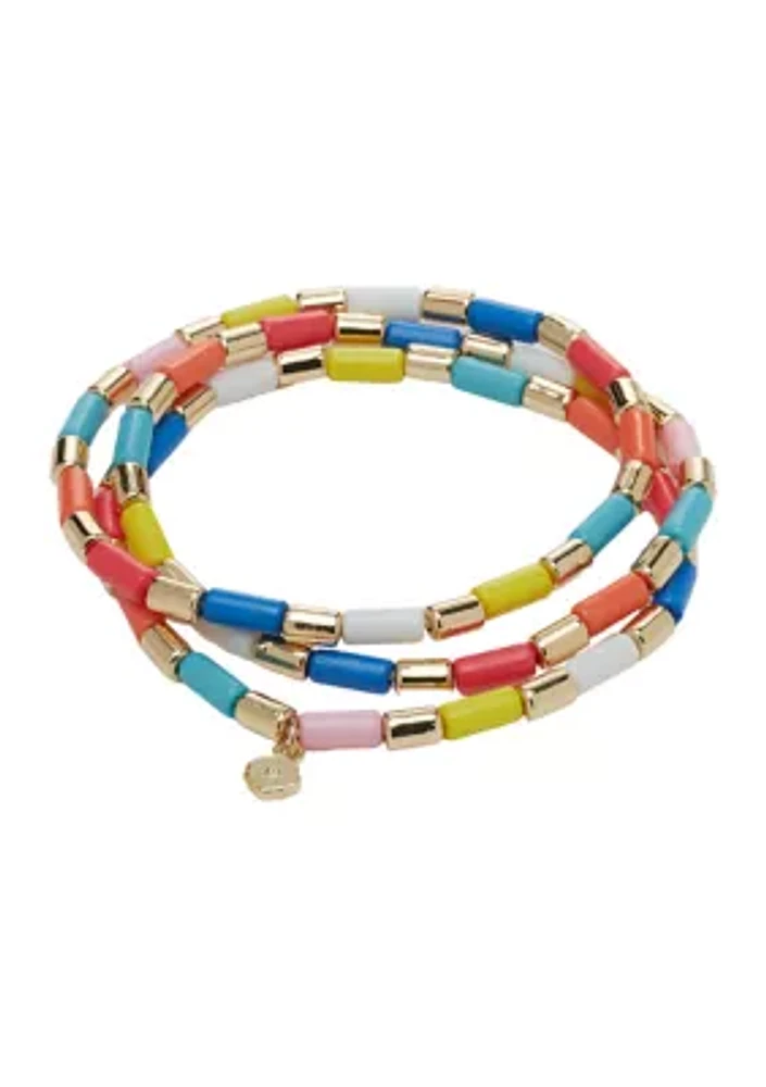 Gold Multi Beaded Stretch Bracelet Trio Set