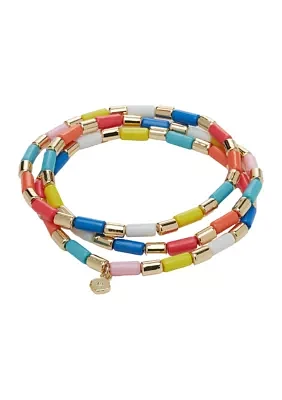 Gold Multi Beaded Stretch Bracelet Trio Set