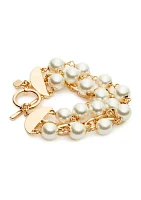 Gold Tone Pearl Chain Toggle Bracelet