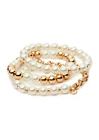 Gold Tone Pearl Bracelet Set