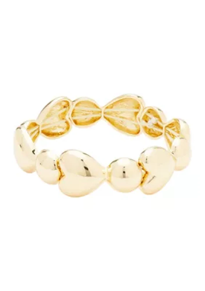 Gold Tone Heart Bead Stretch Bracelet