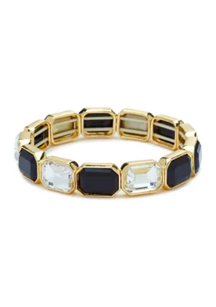 Gold Tone Emerald Cut Black Stretch Bracelet