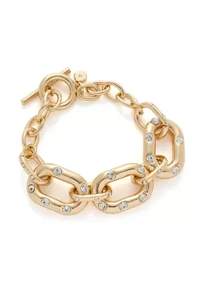 Gold Tone Crystal Pavé Link Chain Flex Bracelet