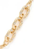 Gold Tone Crystal Pavé Link Chain Flex Bracelet