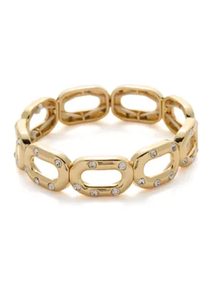 Gold Tone Crystal Pavé Link Chain Stretch Bracelet