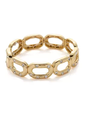 Gold Tone Crystal Pavé Link Chain Stretch Bracelet