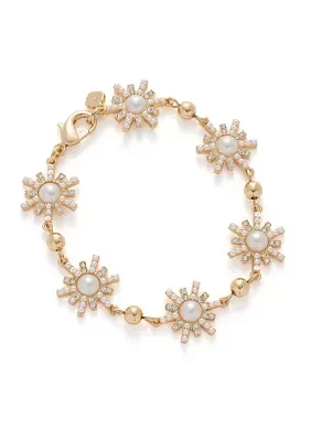 Gold Tone Starburst Pearl Flex Bracelet