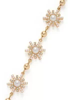 Gold Tone Starburst Pearl Flex Bracelet