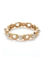 Gold Tone Pearl Link Stretch Bracelet