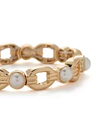 Gold Tone Pearl Link Stretch Bracelet