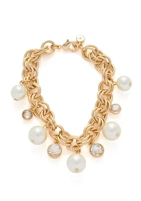 Gold Tone Pearl Shaky Flex Bracelet