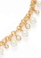 Gold Tone Pearl Shaky Flex Bracelet