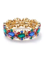 Gold Tone Multi Stone Cluster Stretch Bracelet