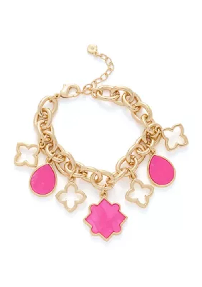 Gold Tone Quatrefoil Charm Bracelet