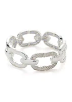 Silver Tone Stretch Smooth Pave Link Bracelet