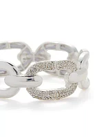 Silver Tone Stretch Smooth Pave Link Bracelet