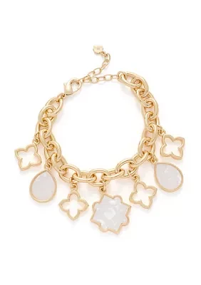 Gold Tone Quatrefoil Charm Bracelet