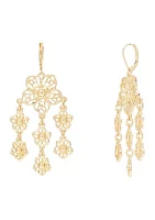 Gold Tone Flower Lever Back Chandelier Earrings