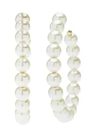 Gold Tone Pearl C Hoop Earrings