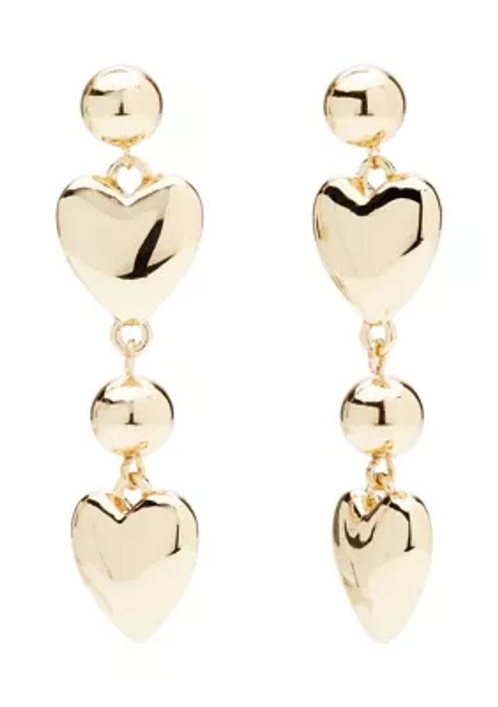 Gold Tone Heart Linear Earrings